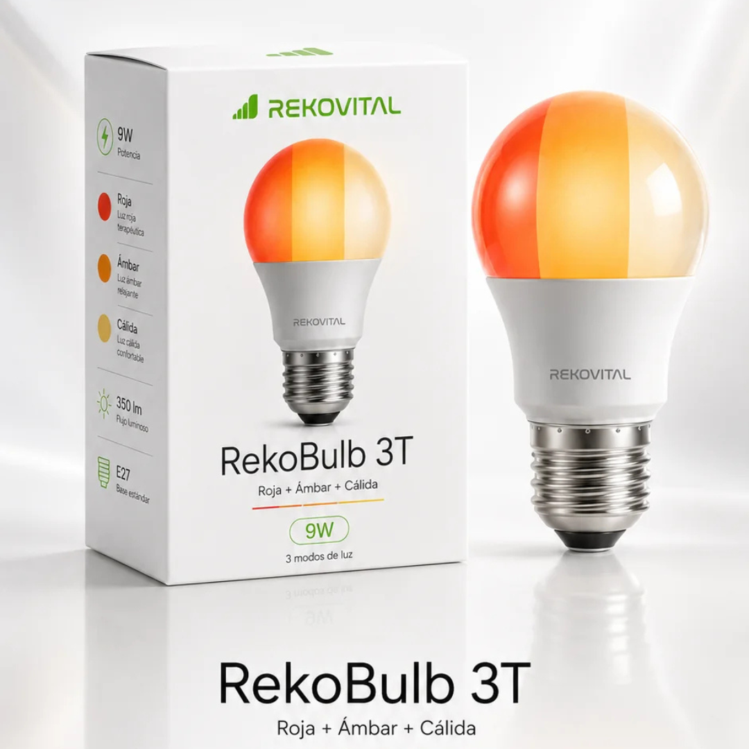 RekoBulb 3T | Bombilla LED para Ritmo Circadiano con Luz Roja, Ámbar y Natural E27