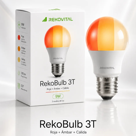 RekoBulb 3T | Bombilla LED para Ritmo Circadiano con Luz Roja, Ámbar y Natural E27